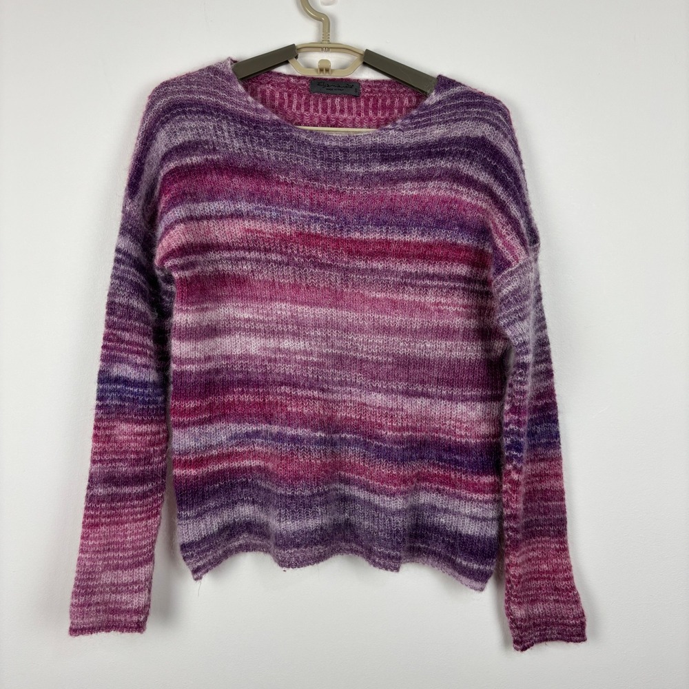 Elsamanda Italy Mohair Alpaca Blend Striped Sweater Purple Pink Ombre Small